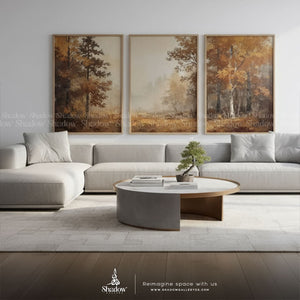 Rustic Sepia Forest Wall Art Set of 3 – close-up detail of frame and canvas texture