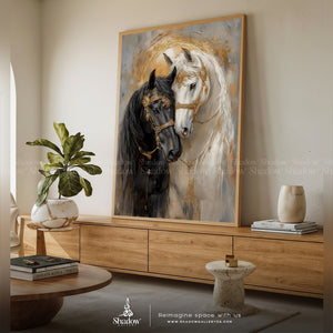 Black and White Horses Canvas, – premium framed canvas wall art