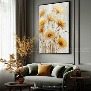 Yellow Neutral Botanical Wall Art – styled in a modern room setting