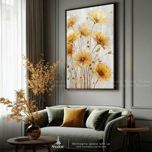 Yellow Neutral Botanical Wall Art – close-up detail of frame and canvas texture