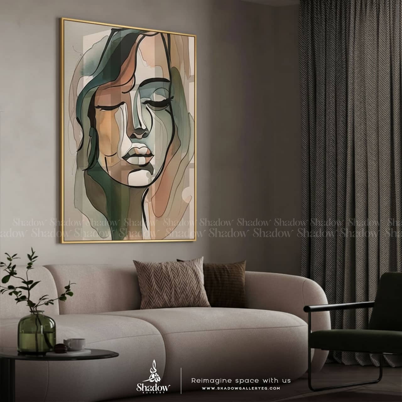 Abstract Watercolor Woman Print – styled in a modern room setting