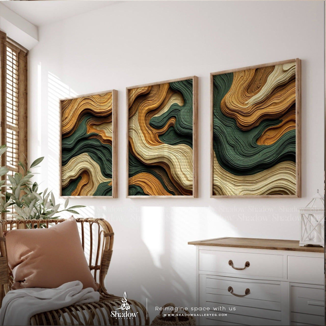 Earthy Abstract Wall Art - 3 Pieces Decor in Green, Beige, and Brown – premium framed canvas wall art