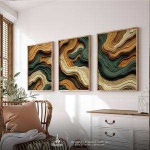 Earthy Abstract Wall Art - 3 Pieces Decor in Green, Beige, and Brown – premium framed canvas wall art