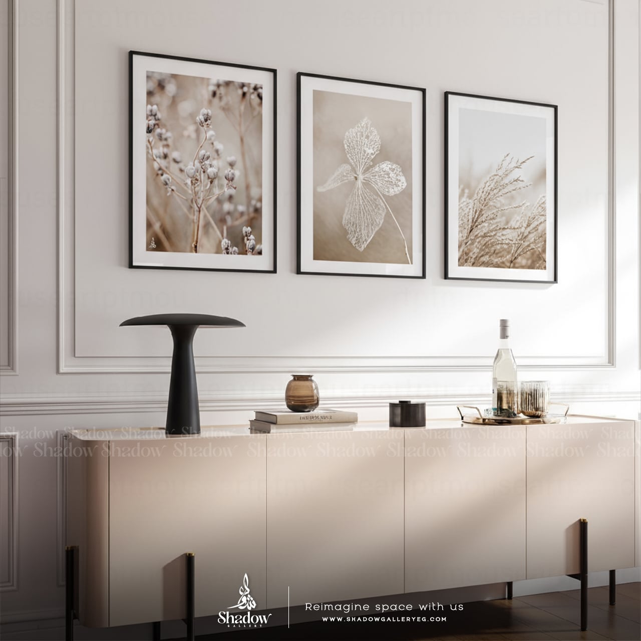 Botanical grass wall art- Dried Flower – styled in a modern room setting