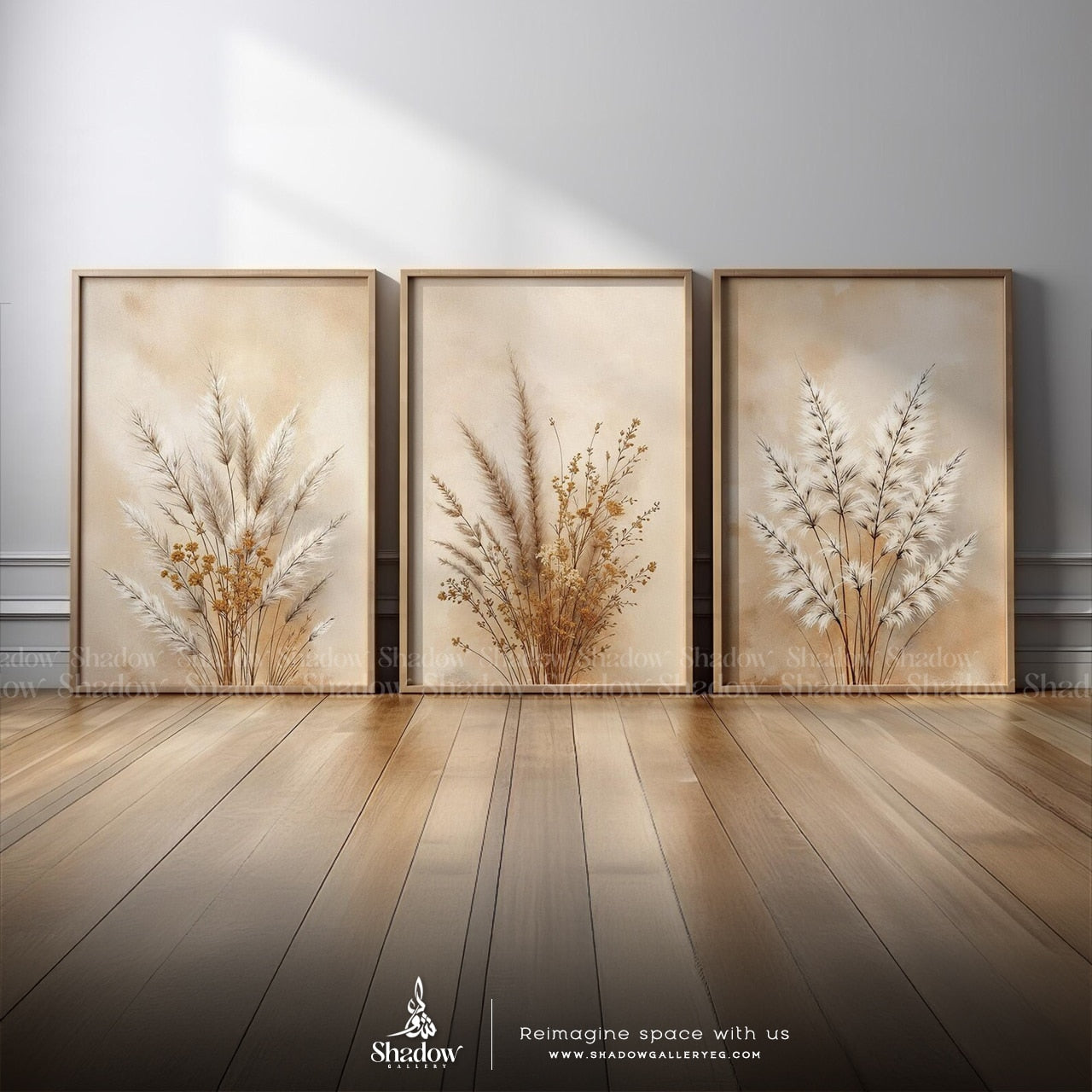 Minimalist Dried Pampas Grass Wall Art – styled in a modern room setting