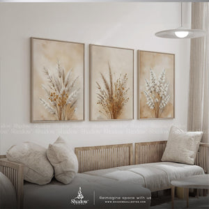 Minimalist Dried Pampas Grass Wall Art – close-up detail of frame and canvas texture
