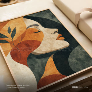 Boho Art Woman Face Wall Art – close-up detail of frame and canvas texture
