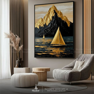Luxury Print on Camvas Sailboat Glitter – styled in a modern room setting