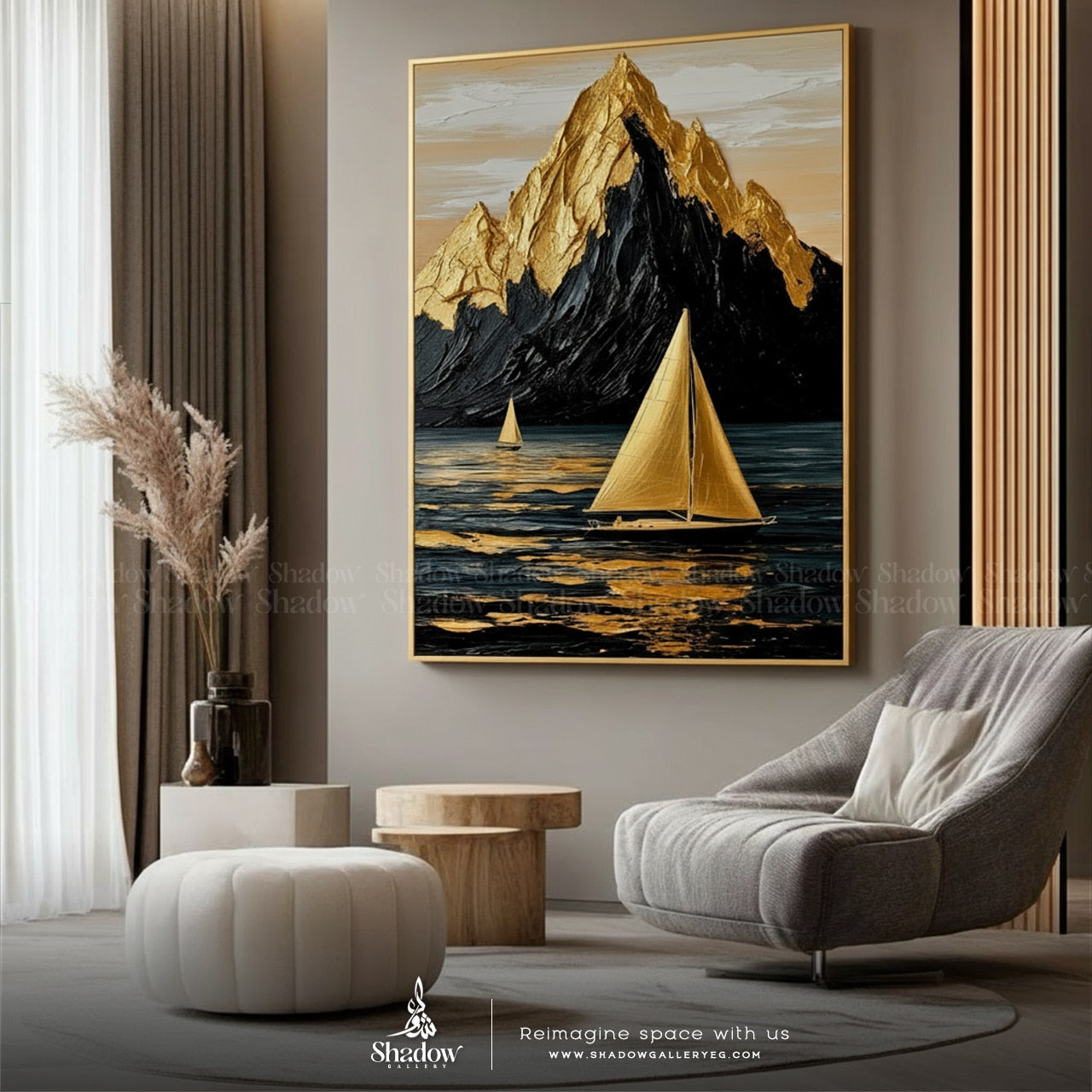 Luxury Print on Camvas Sailboat Glitter – styled in a modern room setting