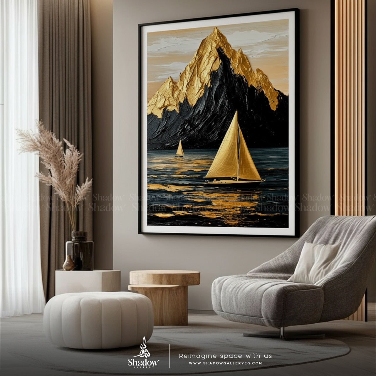 Luxury Print on Camvas Sailboat Glitter – styled in a modern room setting