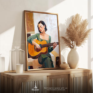Original Girl Playing Guitar Wall Art Portrait – premium framed canvas wall art