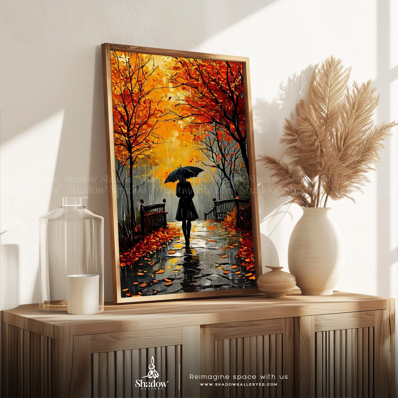 Abstract Watercolor Woman With Umbrella – premium framed canvas wall art