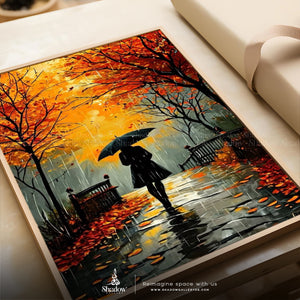 Abstract Watercolor Woman With Umbrella – styled in a modern room setting