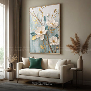 Luxury White and Gold Magnolia Blossom – styled in a modern room setting