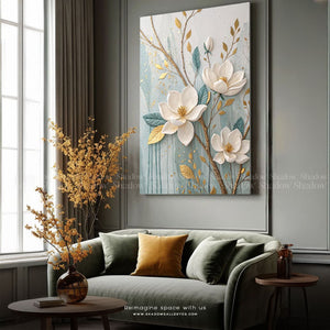 Luxury White and Gold Magnolia Blossom – styled in a modern room setting