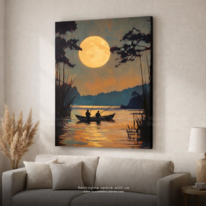Fishing by the Full Moon Canvas Print – premium framed canvas wall art