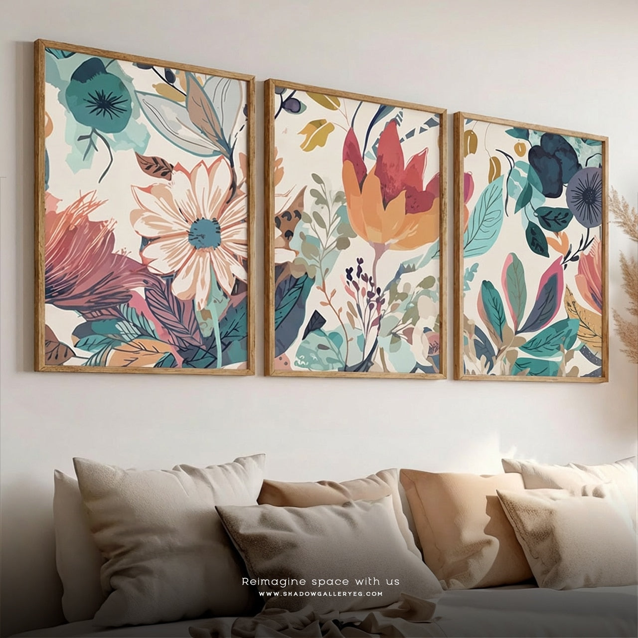 Botanical Colorful Flower Canvas Framed , Set of 3 – premium framed canvas wall art