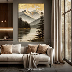 Snowy Sunset Mountain Wall Frame – styled in a modern room setting