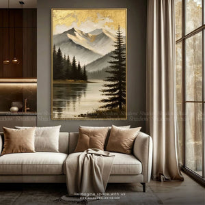 Snowy Sunset Mountain Wall Frame – close-up detail of frame and canvas texture