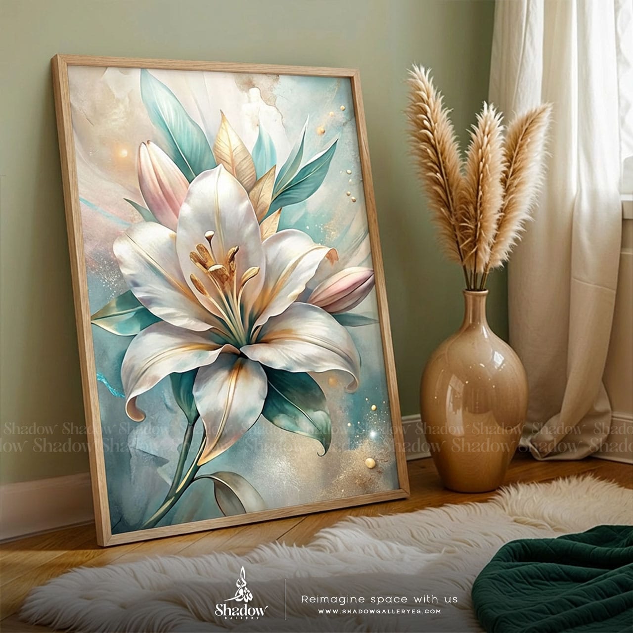 Elegant Lily Blooms Wall Art – styled in a modern room setting