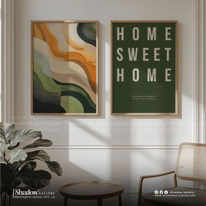 Home Sweet Home | Typographic Modern Abstract Wave Art – premium framed canvas wall art