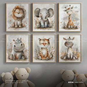 Safari Animal Nursery Wall Art (6-Piece Frame Set) | Shadow Gallery
