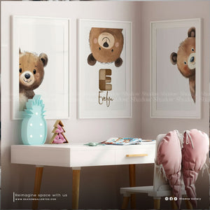 Personalized Bear Print Wall Art, Set of 3 – styled in a modern room setting