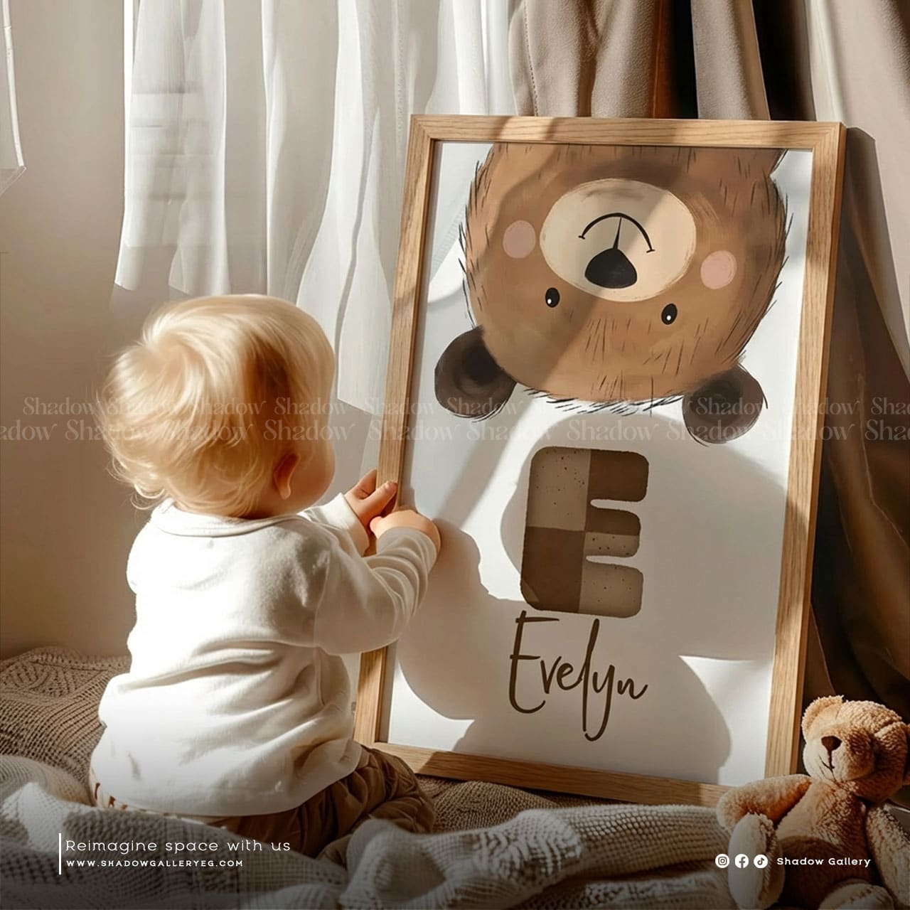 Personalized Bear Print Wall Art, Set of 3 – styled in a modern room setting