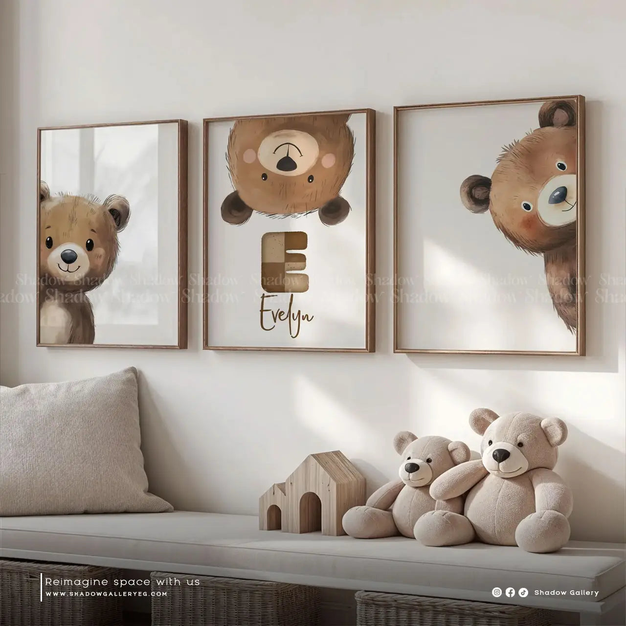 Personalized Bear Print Wall Art, Set of 3 – premium framed canvas wall art