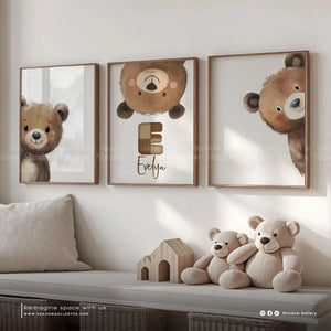 Personalized Bear Print Wall Art, Set of 3 – premium framed canvas wall art