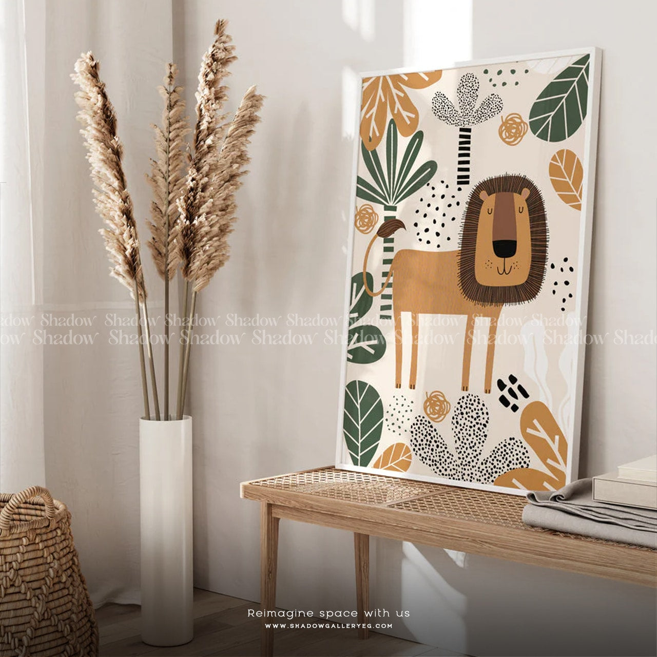 Set of 3 Safari Nursery Wall Art Prints – styled in a modern room setting