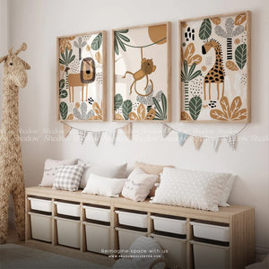 Set of 3 Safari Nursery Wall Art Prints – close-up detail of frame and canvas texture