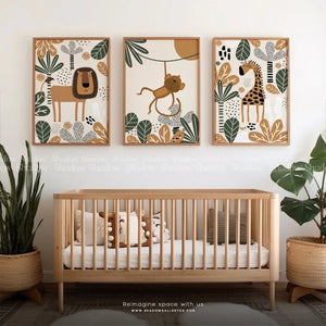 Set of 3 Safari Nursery Wall Art Prints – premium framed canvas wall art