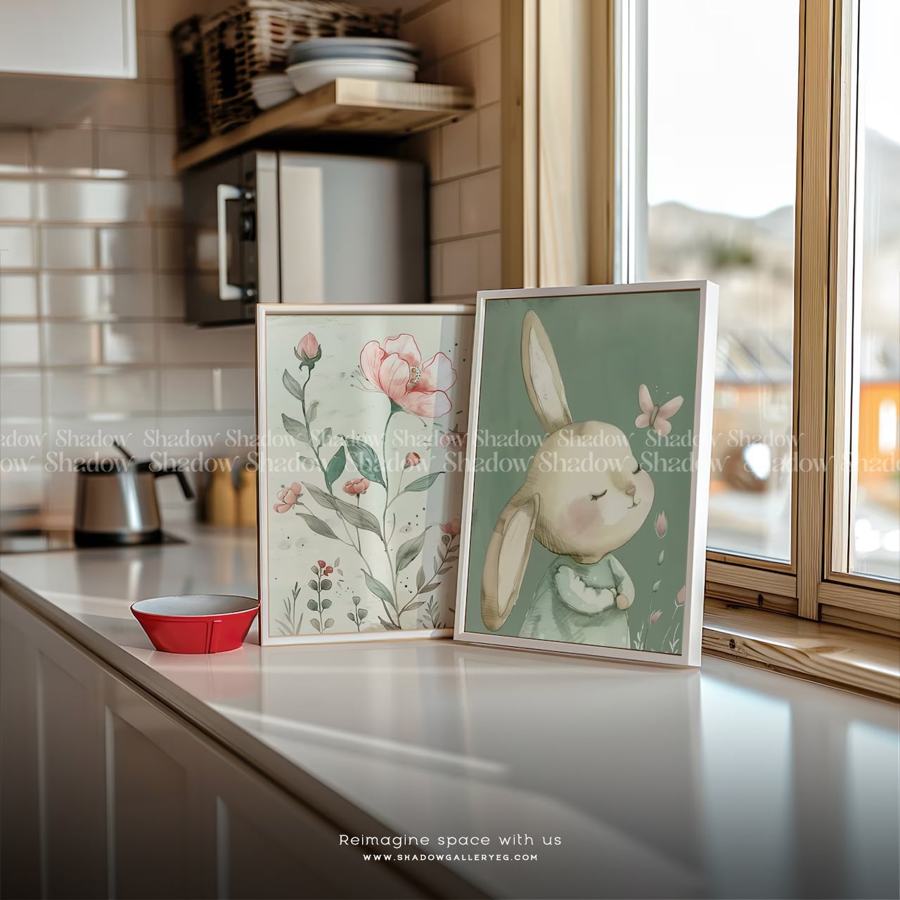 Bunny and Butterfly Floral Nursery Set of 3 – close-up detail of frame and canvas texture