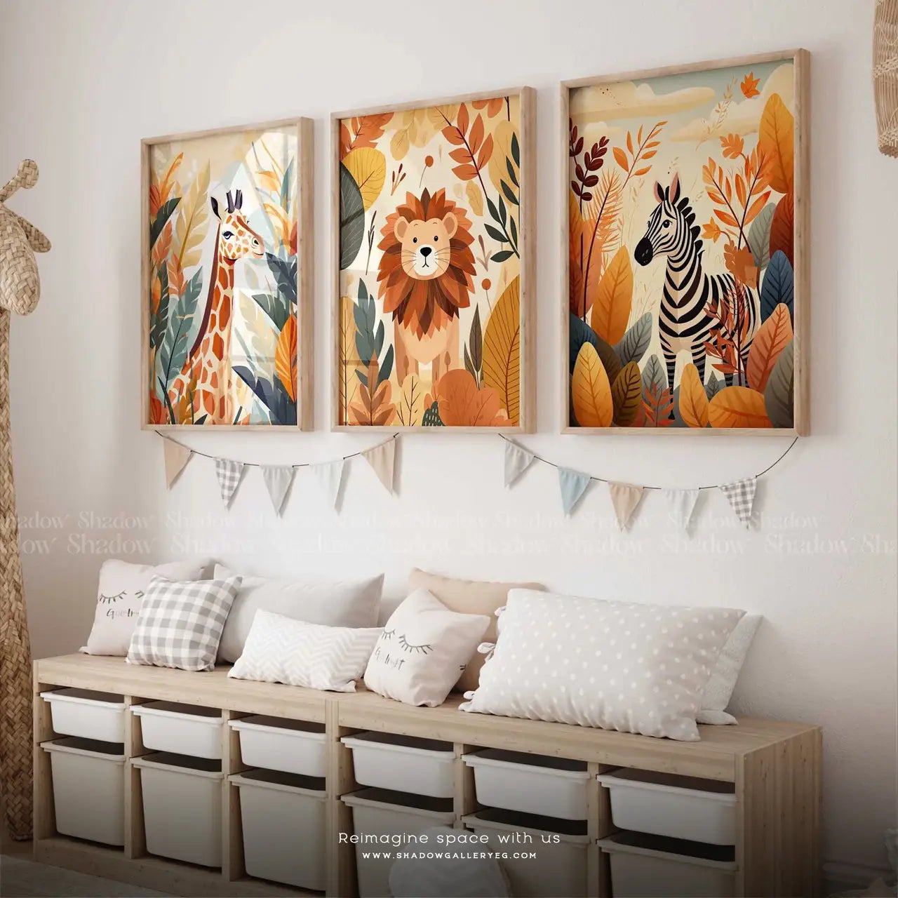 Safari Autumn Adventure Lion Giraffe Zebra / Children's Room – premium framed canvas wall art