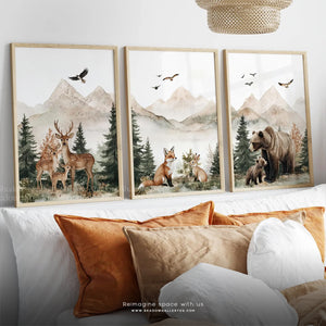 Woodland Nursery Watercolor Art Print Set of 3 – premium framed canvas wall art