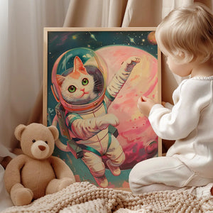 Cat Astronaut Cat Space Art, Retro Style – premium framed canvas wall art