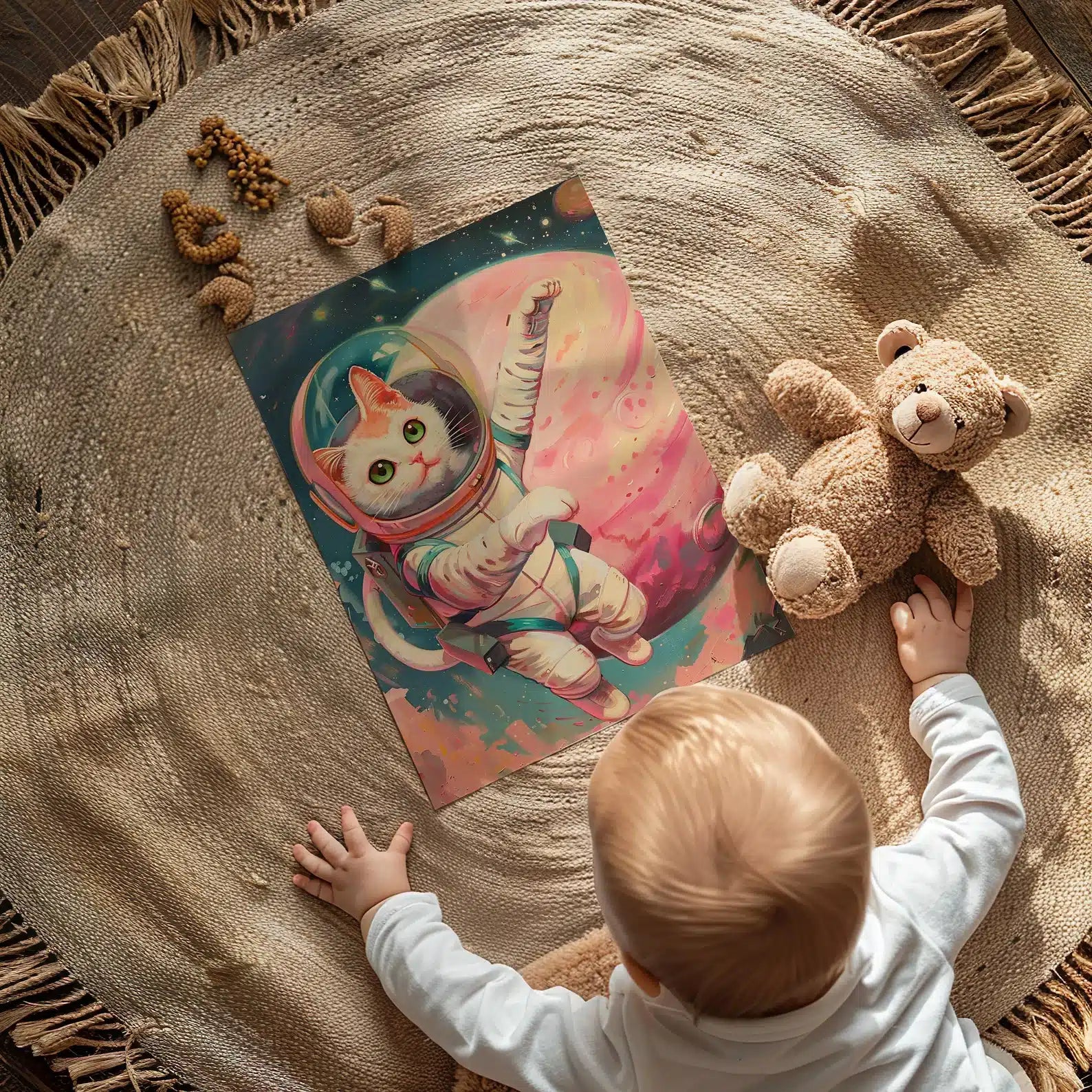 Cat Astronaut Cat Space Art, Retro Style – close-up detail of frame and canvas texture
