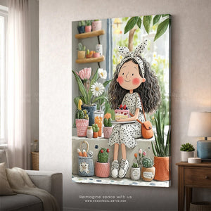 Cute Carton Girl Canvas Wall Art – premium framed canvas wall art