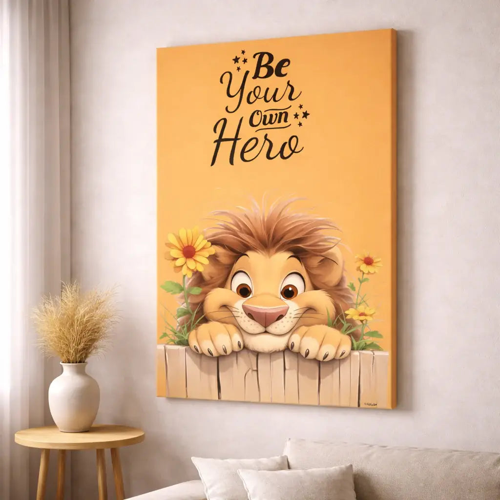 Kids Lion Art Poster, Nursery Wall Art, Playroom – premium framed canvas wall art