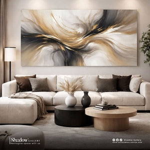 Large Abstract Gold and Black Living Room Wall Art – premium framed canvas wall art