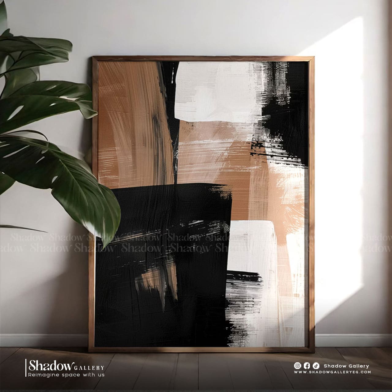 Modern Abstract Black & Tan Textured Wall Art – premium framed canvas wall art