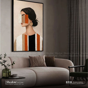 Modern Textured Abstract Female Portrait - Earth Tone Canvas – premium framed canvas wall art