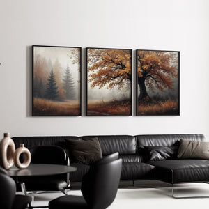 Autumn Tree Wall Art Set of 3 | – premium framed canvas wall art