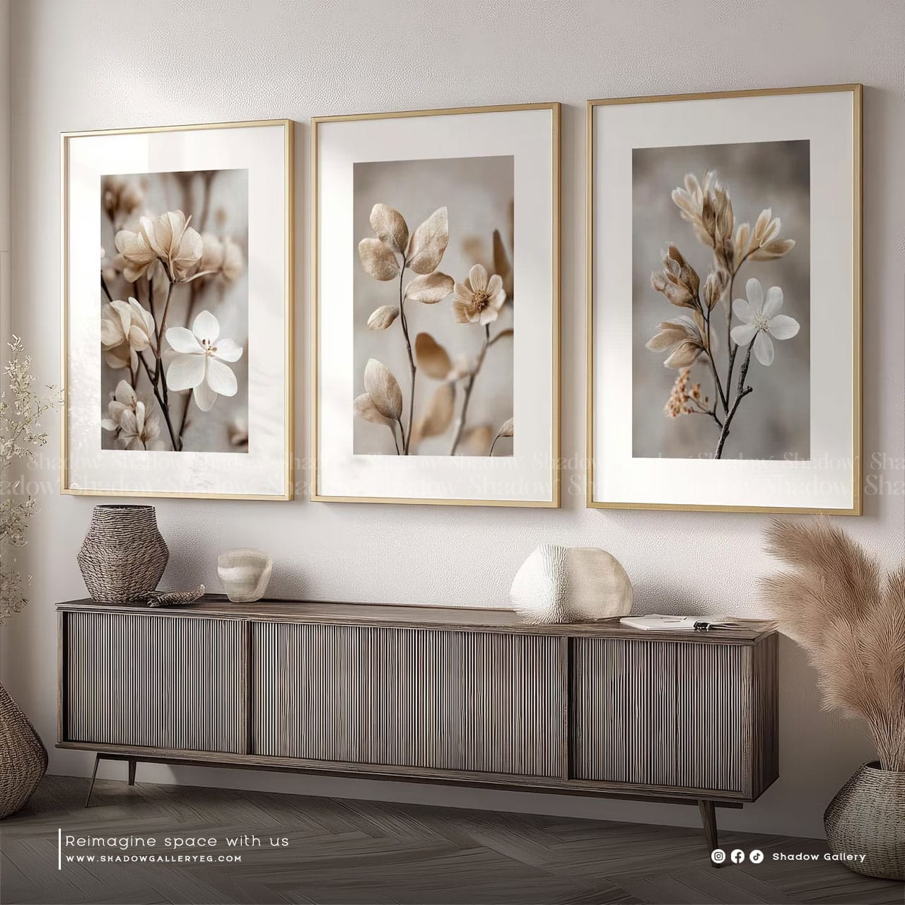 Botanical Plants, Sepia Neutral, Set of 3 – styled in a modern room setting