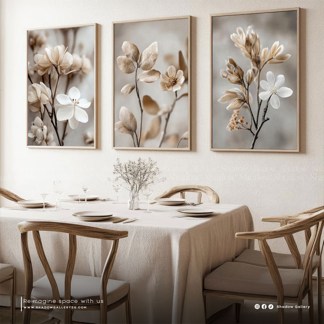 Botanical Plants, Sepia Neutral, Set of 3 – premium framed canvas wall art