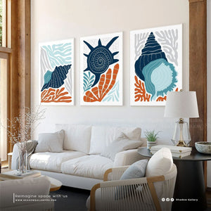 Neutral Coastal Canvas Wall Art - Set of 3 – close-up detail of frame and canvas texture