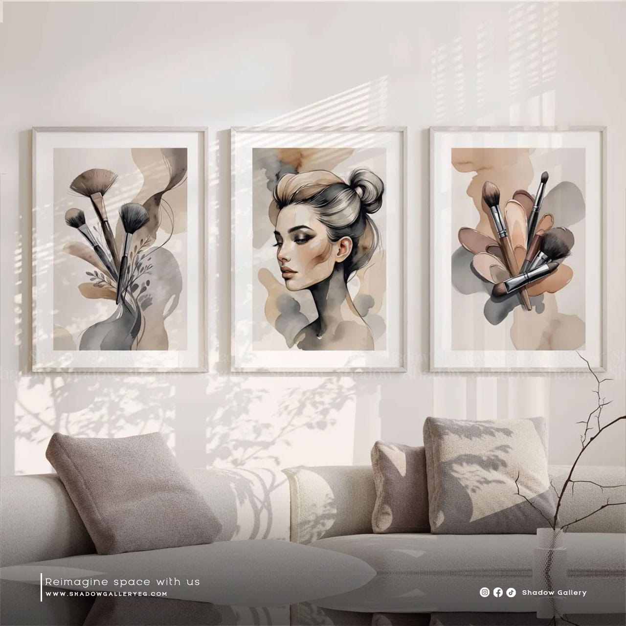 Abstract Makeup Girl - Set of 3 – styled in a modern room setting