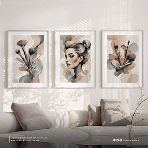 Abstract Makeup Girl - Set of 3 – styled in a modern room setting