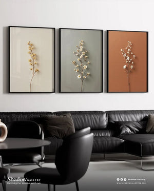 Minimalist Botanical Triptych | Neutral Floral 3-Piece Set | Shadow Gallery